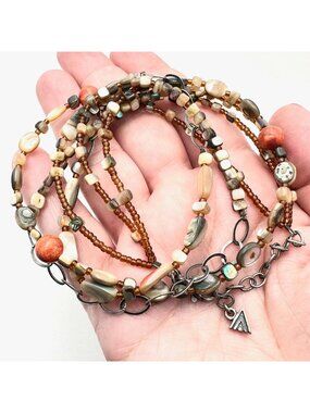 SILPADA Necklace Sterling Silver Abalone Sponge Coral Pearl Bead N1563